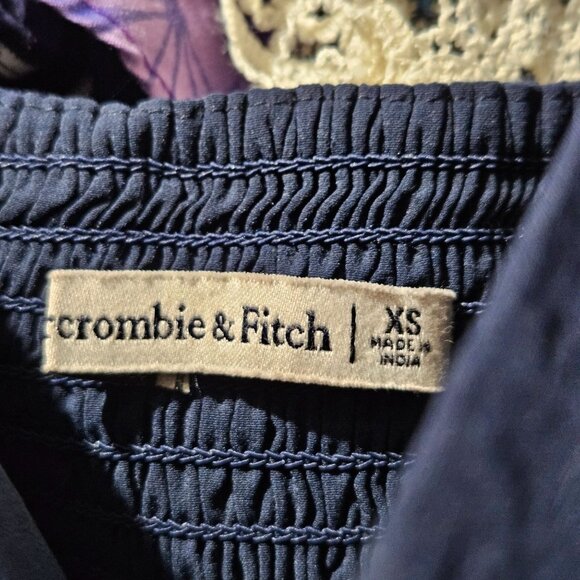 Abercrombie & Fitch Emerson Poplin Puff Sleeve Dress Size XS Navy - Picture 12 of 12